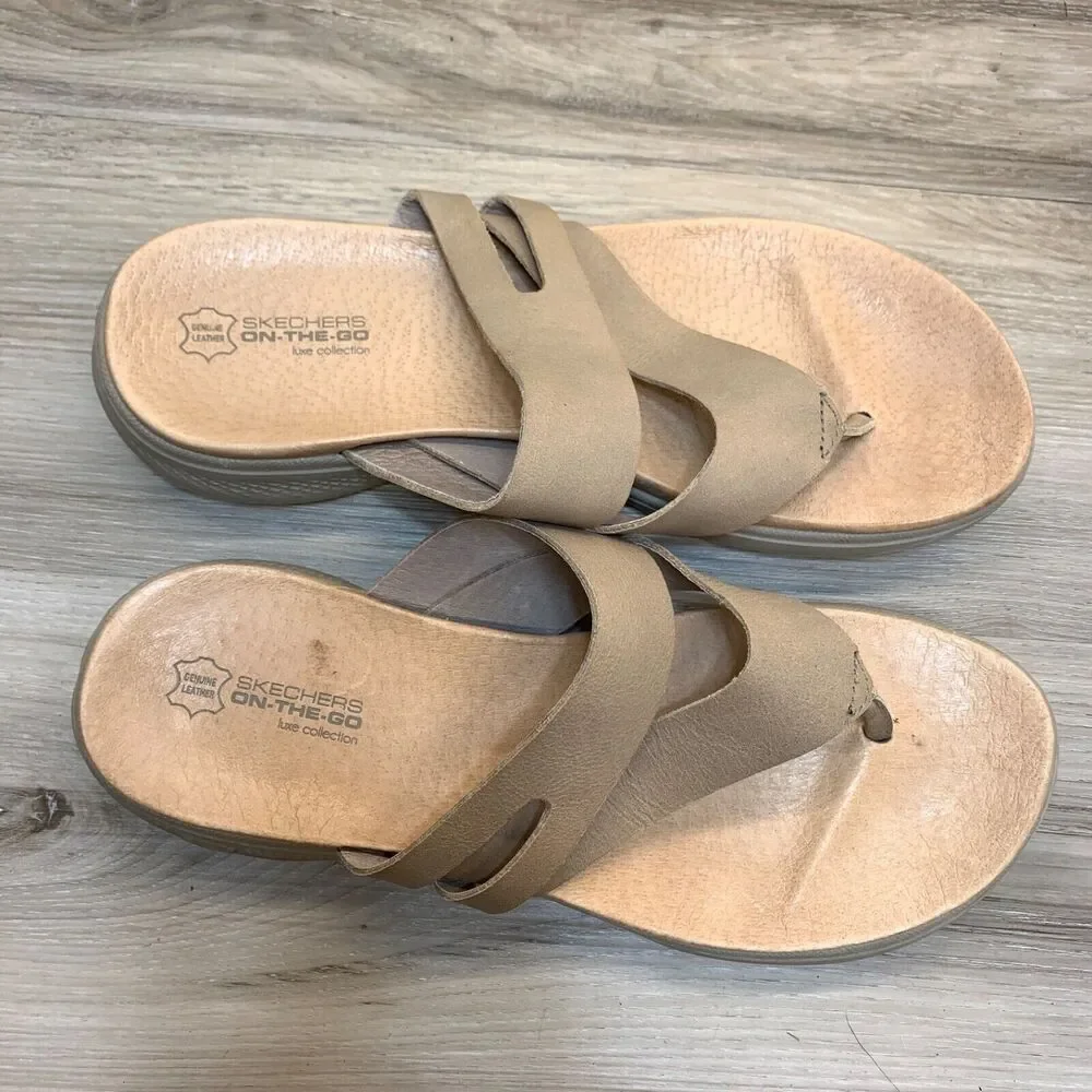 Skechers On‎ The Go Luxe Womens Thong Sandal US Size 10 Brown Leather